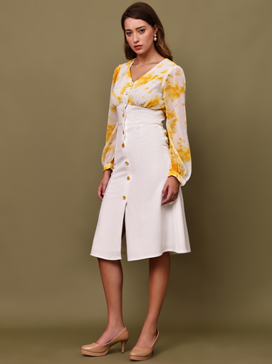 Yellow & White Button Dress – Elegant and Fresh Look